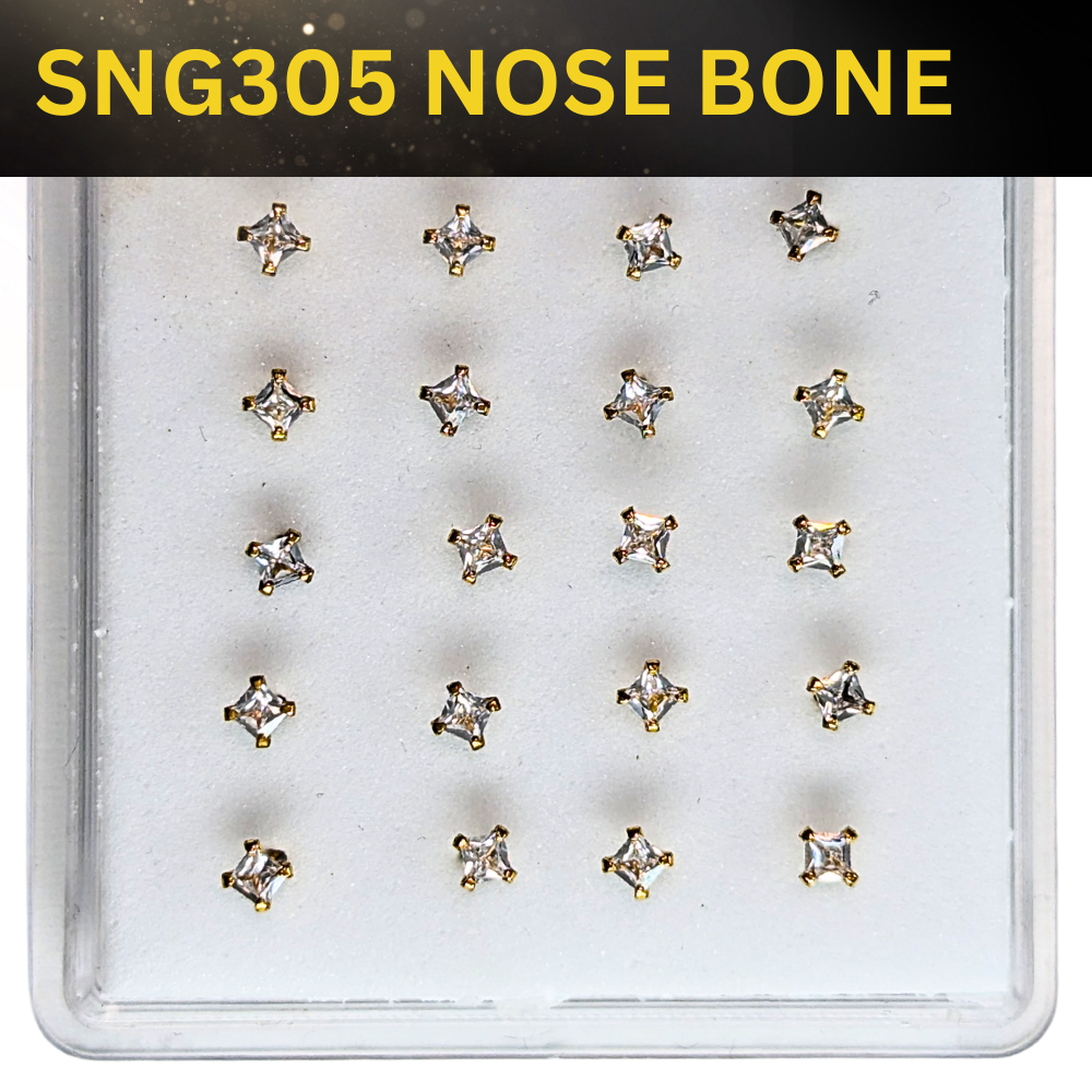 SN305 2.5MM SQ CUBIC STONE SILVER (NOSE BONE) 20pcs